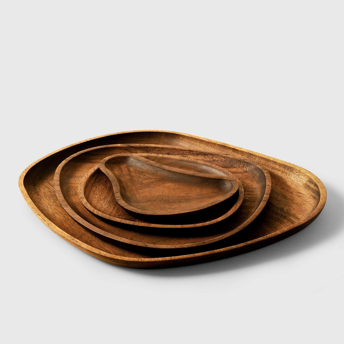 Walnut Wooden Coffee Dessert Tray 4 In 1 Set
