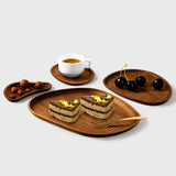 Walnut Wooden Coffee Dessert Tray 4 In 1 Set