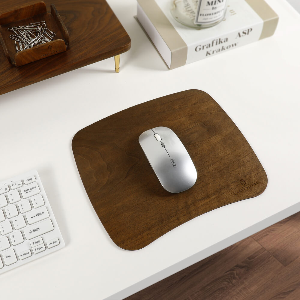 Real Walnut Wood Mouse Pad — Rectangular Desk Mat