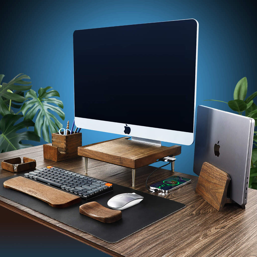 Walnut iMac Wood Monitor Stand With USB Ports