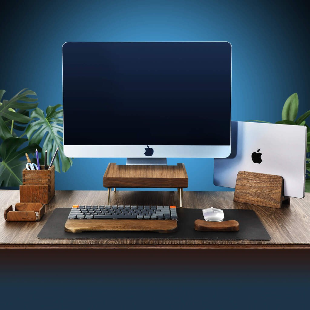 Walnut iMac Wood Monitor Stand With USB Ports