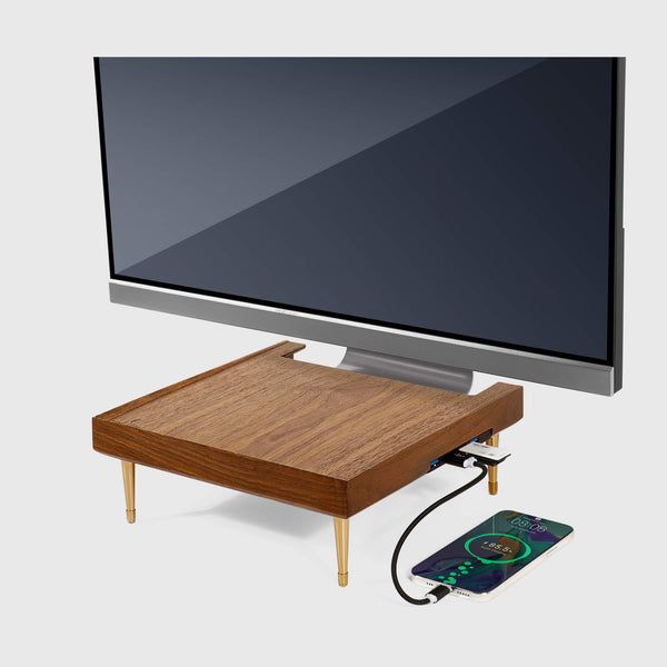 Walnut iMac Wood Monitor Stand With USB Ports