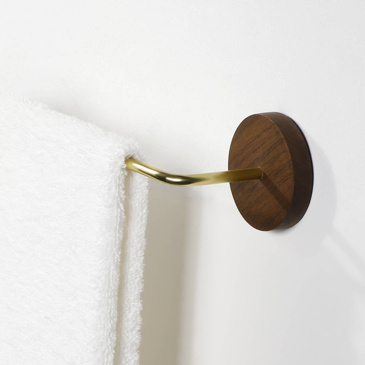 Bathroom Wood Brass Towel Rack Holder - Wall Mounted Set