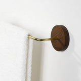 Bathroom Wood Brass Towel Rack Holder - Wall Mounted Set