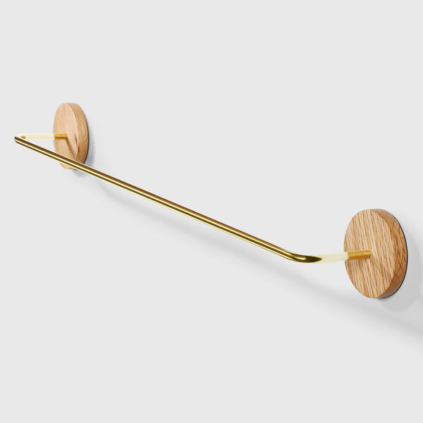Bathroom Wood Brass Towel Rack Holder - Wall Mounted Set