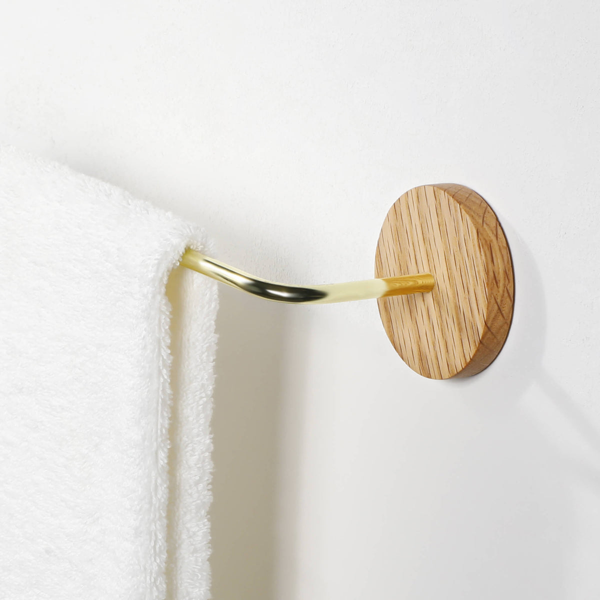 Bathroom Wood Brass Towel Rack Holder - Wall Mounted Set
