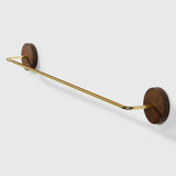 Bathroom Wood Brass Towel Rack Holder - Wall Mounted Set