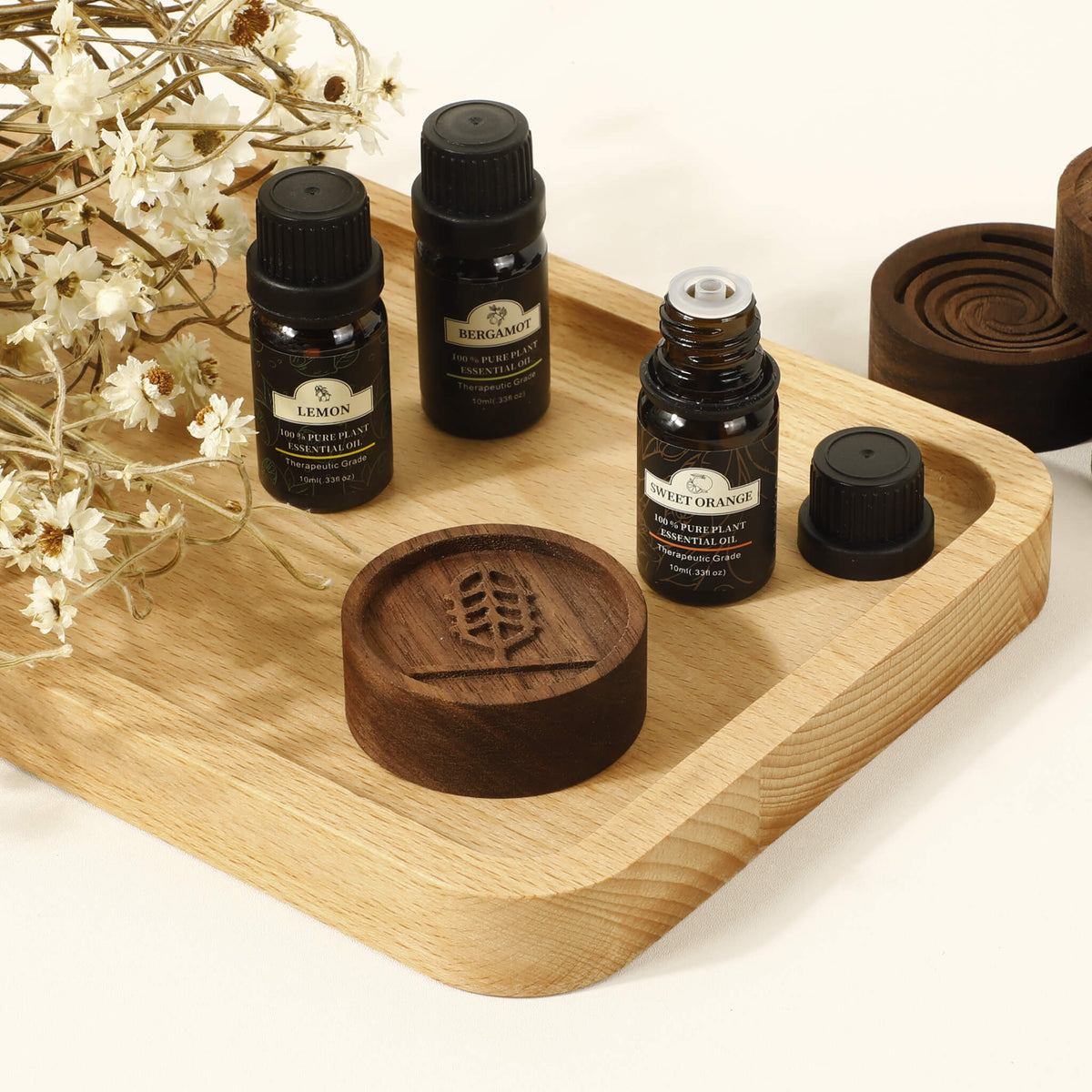 Wood Essential Oil Diffuser — Time Vortex Pattern