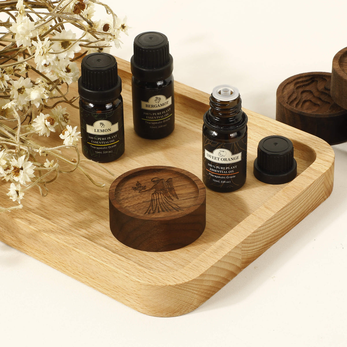 Wood Essential Oil Diffuser — Time Vortex Pattern