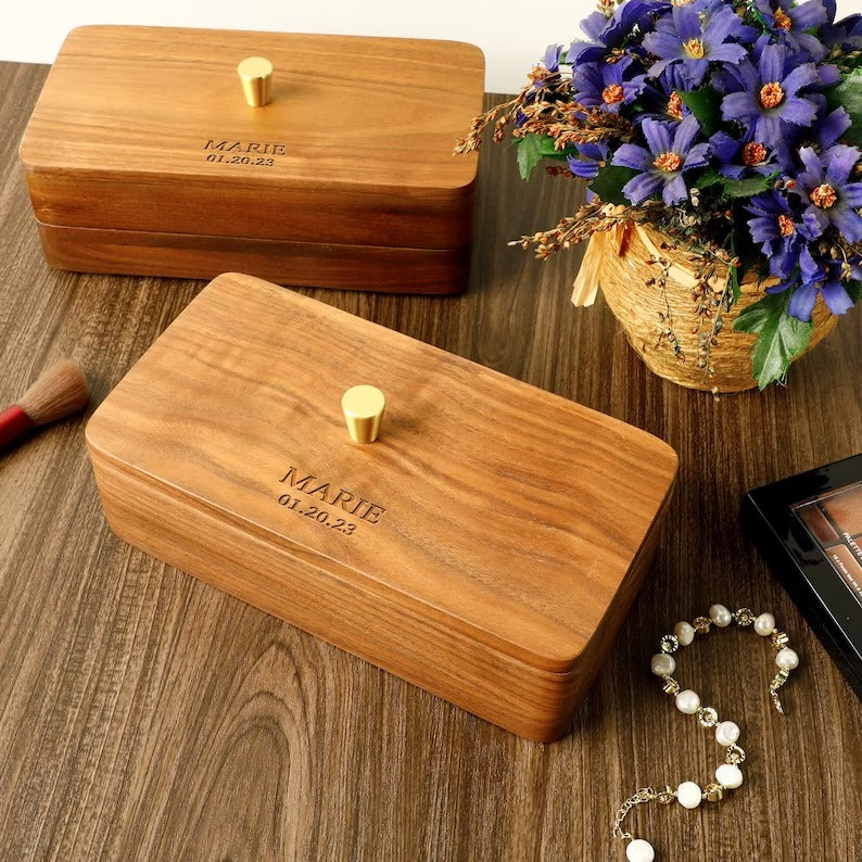 Walnut Wood Jewelry Box — Hand-Polished Storage