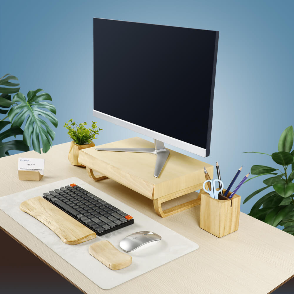 Birch Wood Monitor Stand with Drawer — Handmade Desk Riser