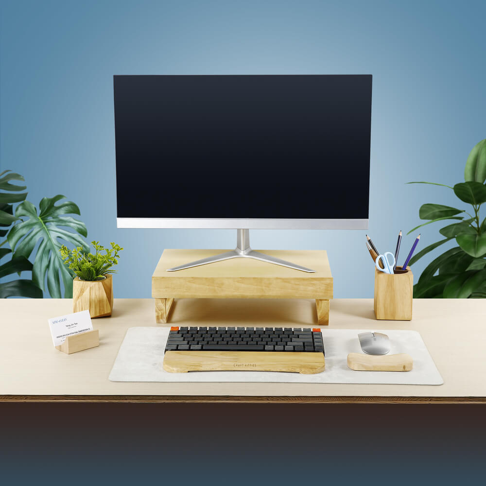 Birch Wood Monitor Stand with Drawer — Handmade Desk Riser