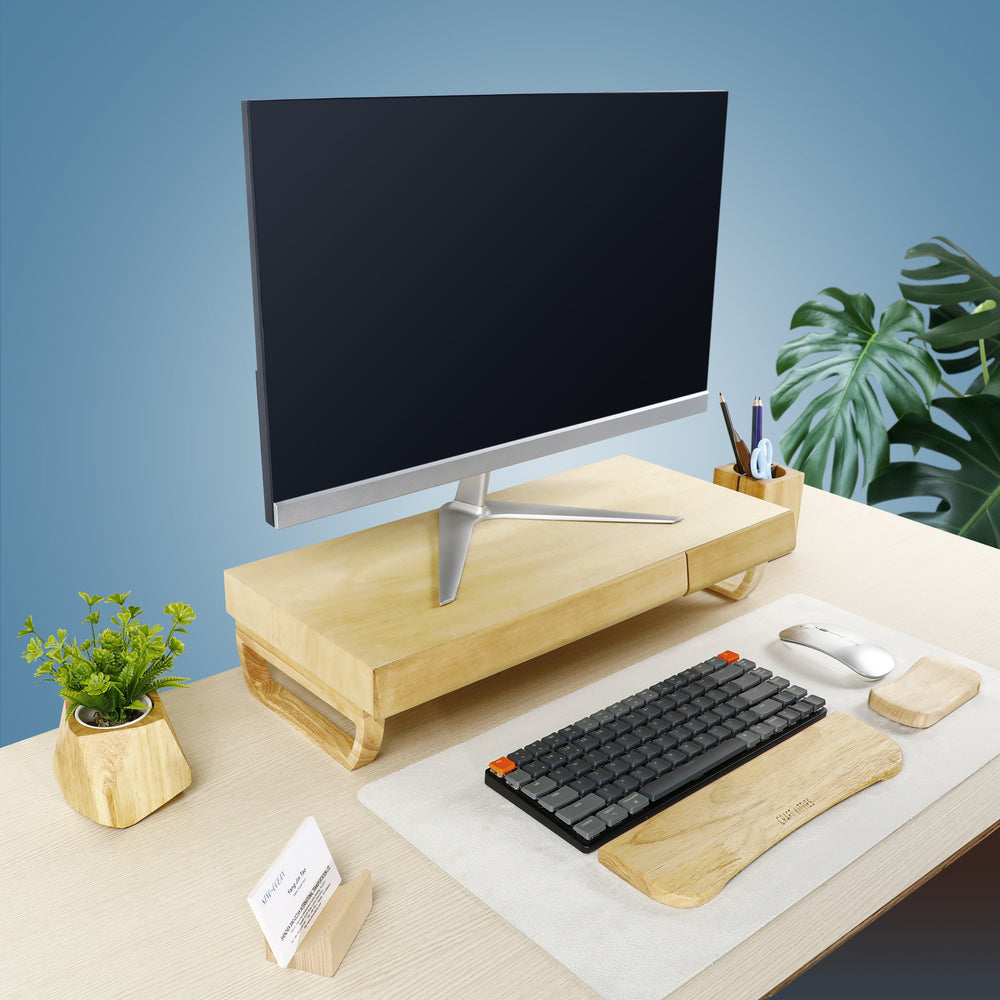 Wooden Monitor Stand With Two Drawers