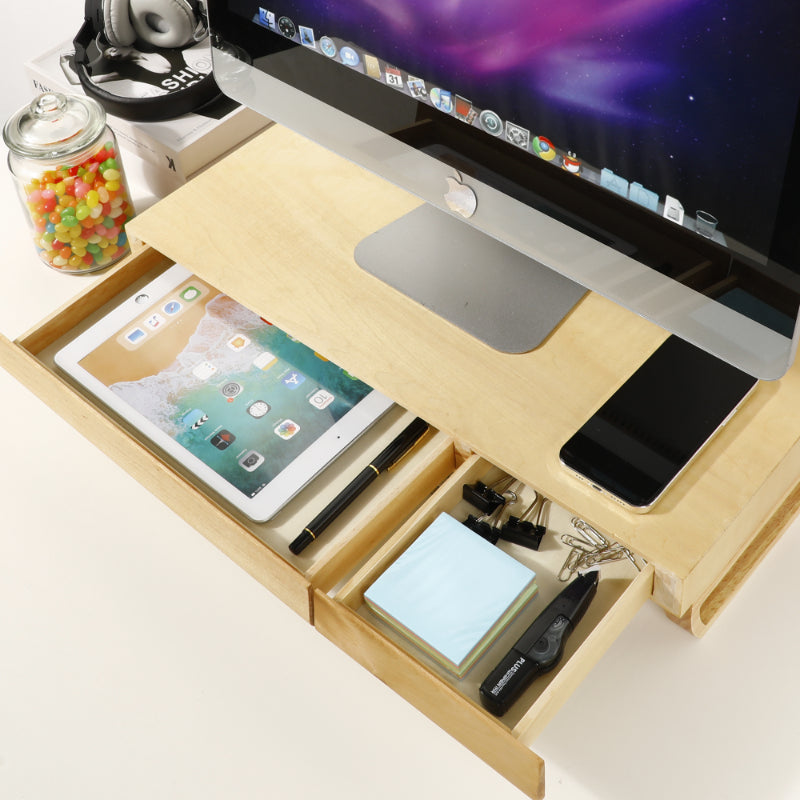 Solid Wood Monitor Stand with Two Drawers