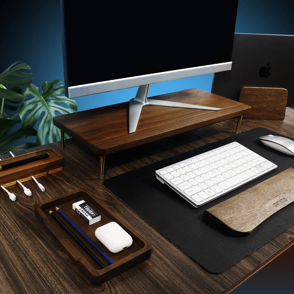 Red Oak Wood Monitor Stand with USB Hub