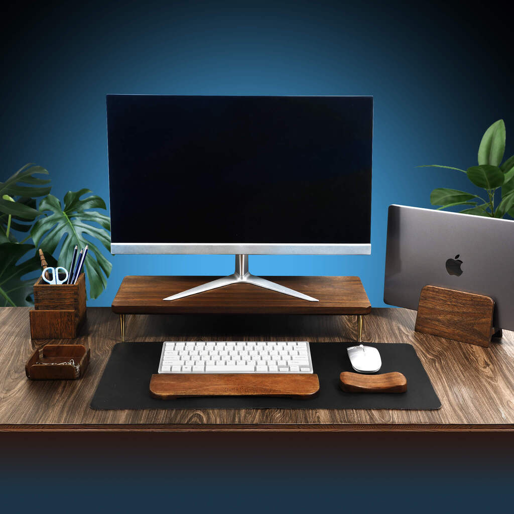 Red Oak Wood Monitor Stand with USB Hub