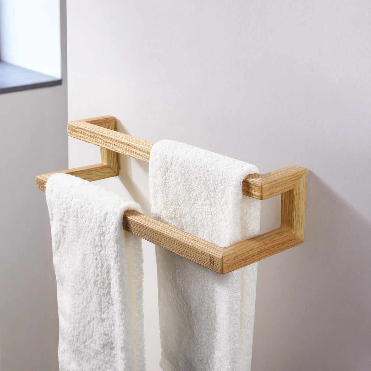 Bathroom Wall Mounted Wooden Towel Bar Holder | Double Layer