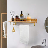 Walnut Wall Shelf With Towel Bar & Hook