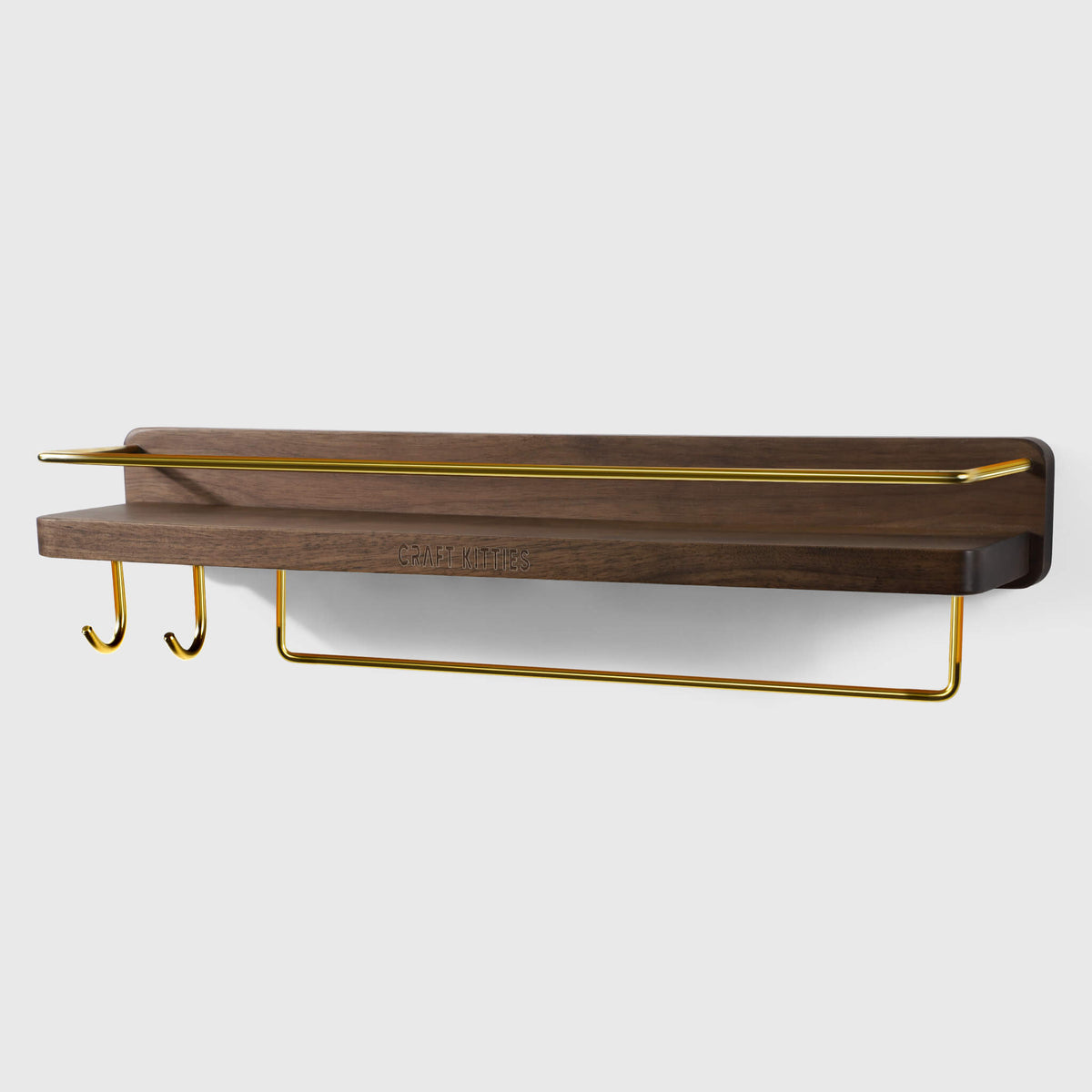 Walnut Wall Shelf With Towel Bar & Hook