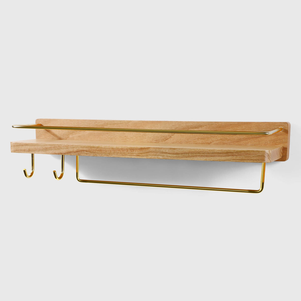 Walnut Wall Shelf With Towel Bar & Hook