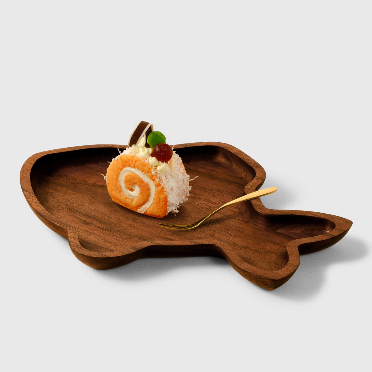 Walnut Fish Shaped Serving Plate — Solid Wood Snack Tray