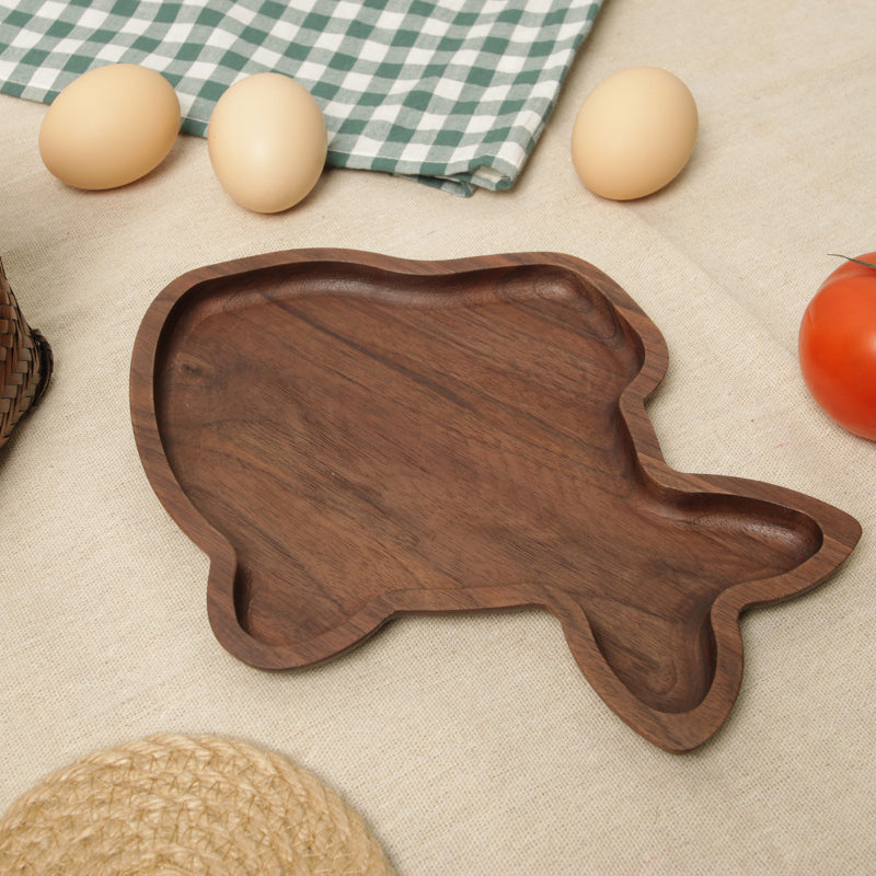 Walnut Fish Shaped Serving Plate — Solid Wood Snack Tray